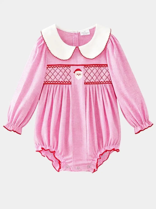 Pink Gingham Smocked Santa Bubble