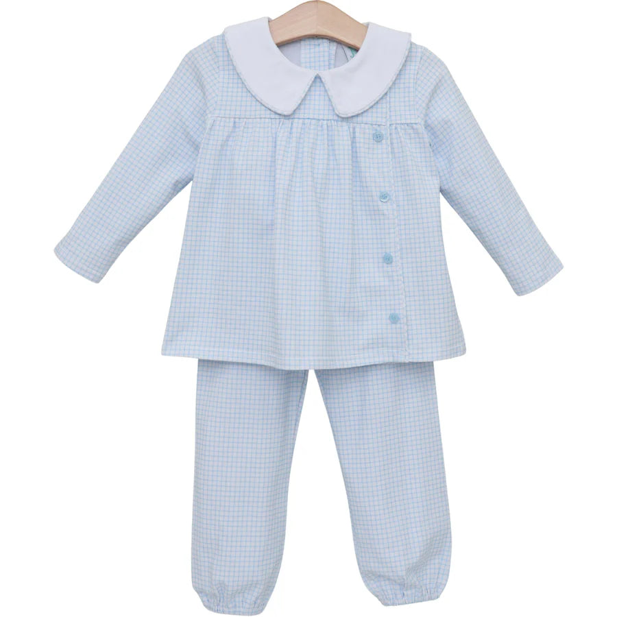 Liam Bloomer Pants Set- Light Blue Windowpane