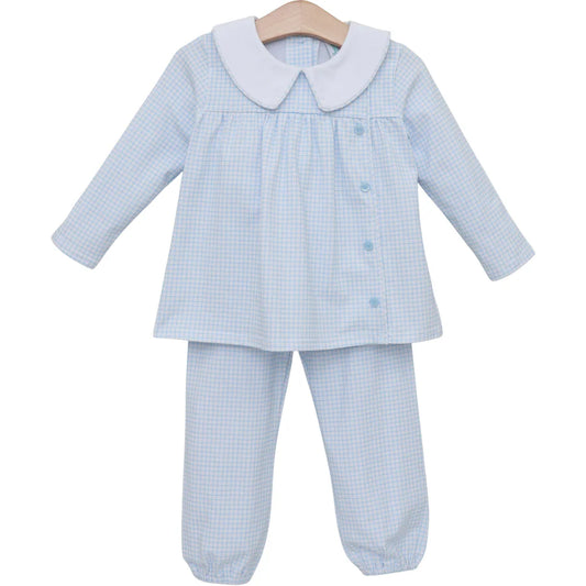 Liam Bloomer Pants Set- Light Blue Windowpane