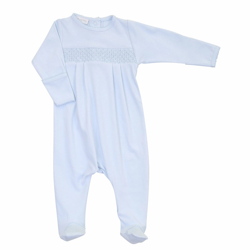 Magnolia Baby Solid Blue Smocked Footie