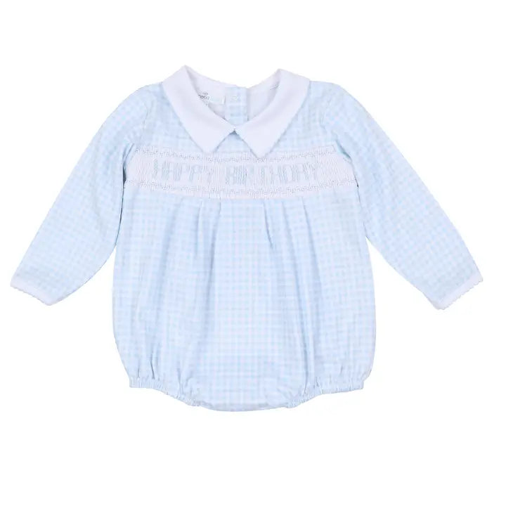 Magnolia Baby Birthday Classics Smocked Long Sleeve Bubble - Light Blue