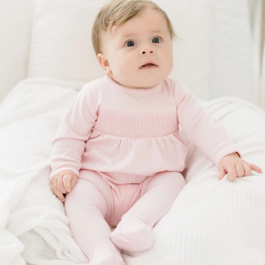 Magnolia Baby Solid Pink Smocked Footie