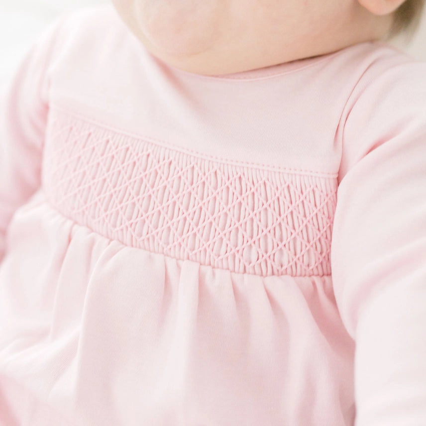 Magnolia Baby Solid Pink Smocked Footie