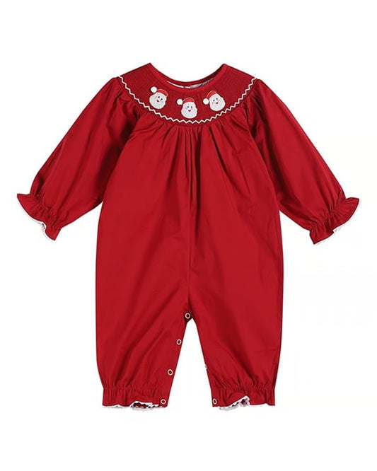 Red and White Santa Smocked Romper