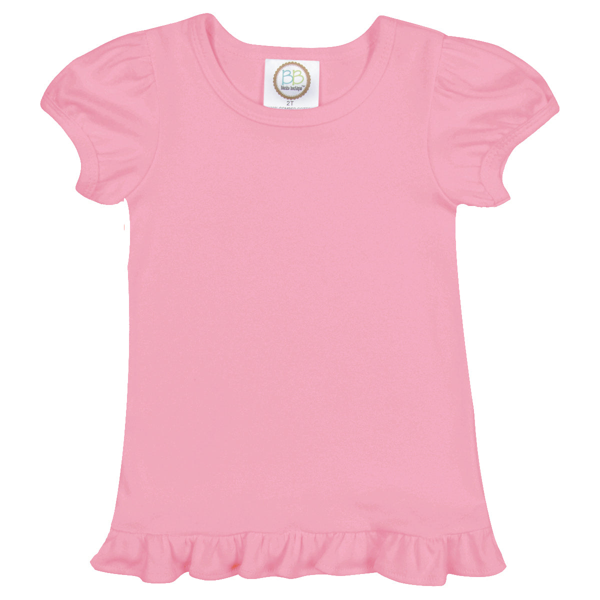 Girl's Short Sleeve Ruffle Pink Tee- Blank