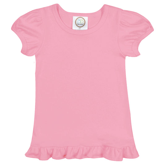 Girl's Short Sleeve Ruffle Pink Tee- Blank