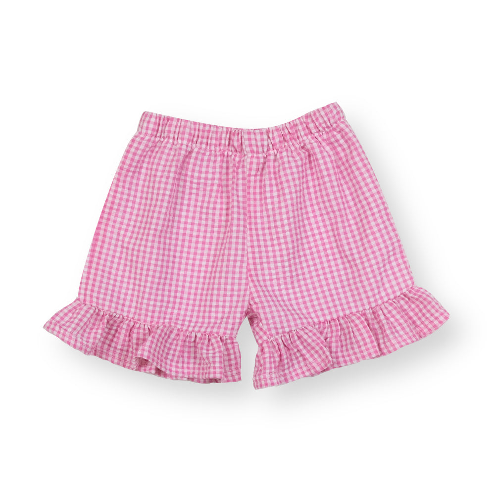 Girl's Gingham Pink Ruffle Shorts