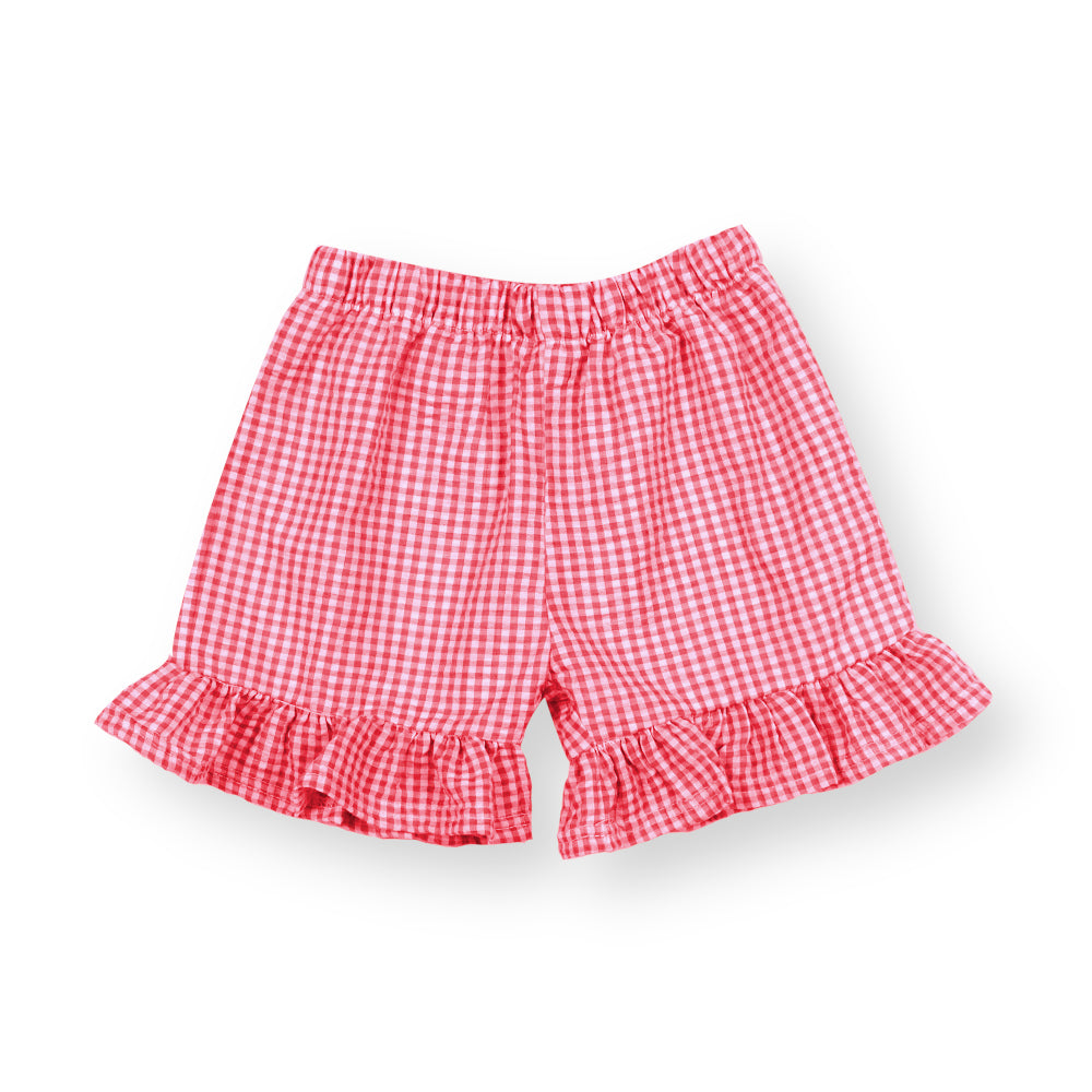 Red Ruffle Gingham Seersucker Shorts