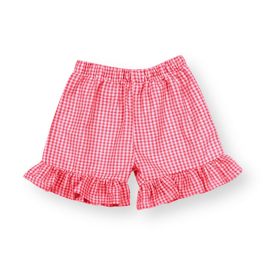 Red Ruffle Gingham Seersucker Shorts