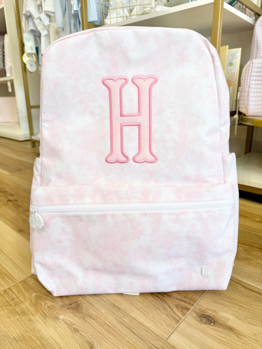 TRVL Pink Bunny Toile Backpacker- Single Appliqué Initial